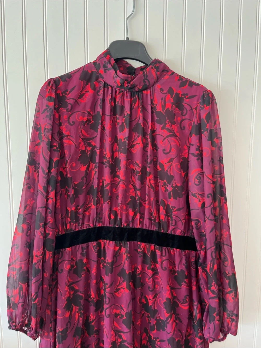 Floral Print High-Neck Long Sleeve Maxi Dress - Purple - Picture 7 of 9